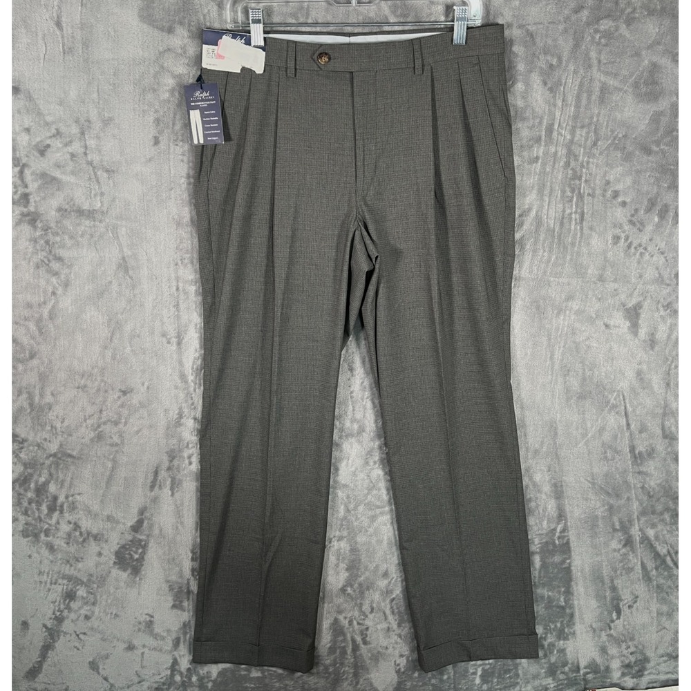 Ralph Ralph Lauren Dress Pants Mens 33x30 New Gray Pleated Stretch Flex Straight